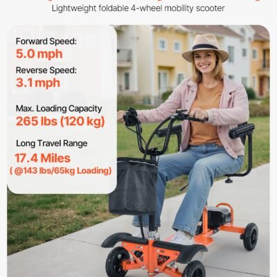 4-Wheel Folding Mobility Scooter For Adults & Seniors, 265LBS Loading Electric Mobility Scooter, All-Terrain Travel Wheelchair With 48V Lithium Battery, 8" Solid Tires & 8° Climbing Capacity