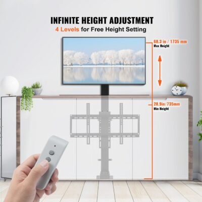 Automated TV Elevator, 39.4" Stroke, Supports 32-70" TVs, Adjustable Height 28.74-68.11", Remote Controlled, Max Load 154 Lbs