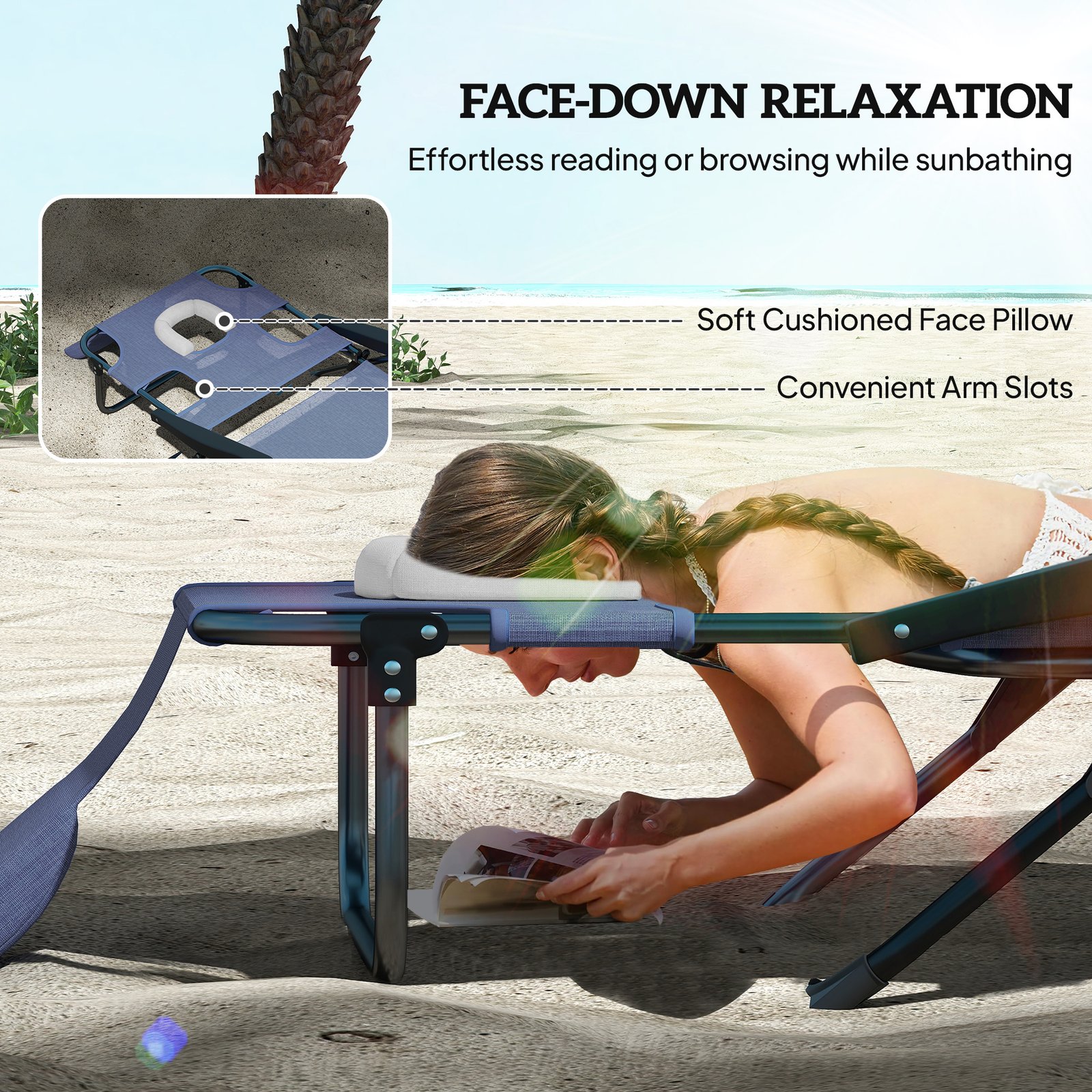 Folding Lounge Chair W Reclining Back, Gray - Image 5