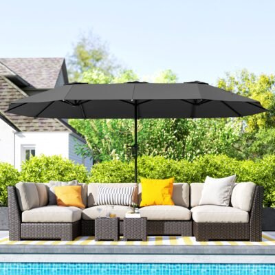 13 Ft. Extra Large Patio Umbrella With Easy Crank Handle, Vents For Outdoor, Patio, UPF30+, Dark Gray