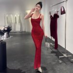 Sexy Backless Mesh Stitching Socialite Temperament Slim Dress