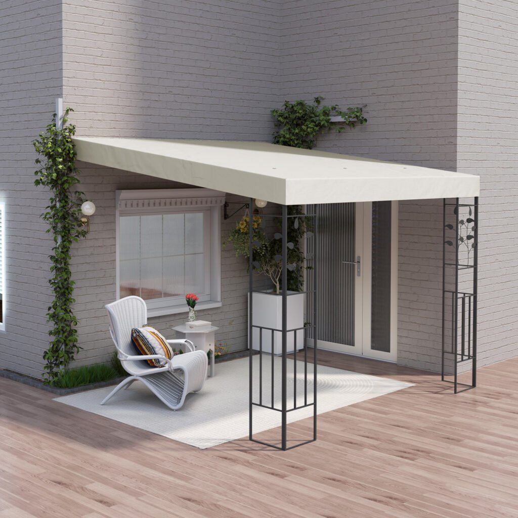 10' X 10' Outdoor Pergola Canopy, Metal Patio Canopy With Drainage Holes For Backyard, Garden, Cream White —