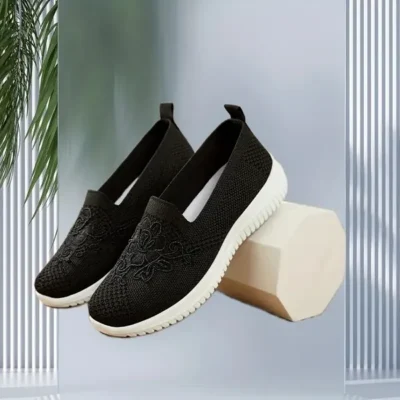 Women'S Breathable Hollow Flat Shoes, Shallow Mouth Flower Solid Color Mesh Shoes, Fashionable Lazy Shoes
