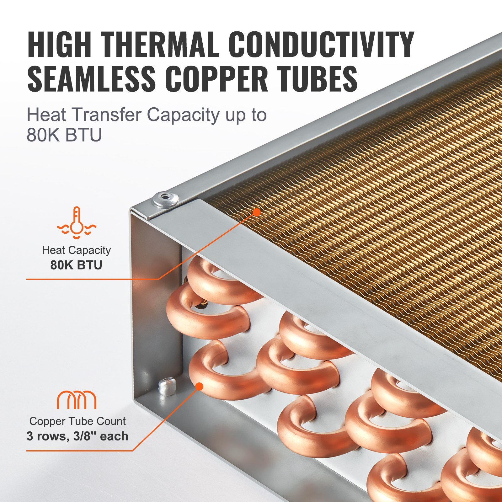 Heat Exchanger Water To Air, 16"x 16" With 3-Row 3/8" Copper Ports, 193 Aluminum Fins Heat Exchanger For Outdoor Wood Furnaces, Residential Heating And Cooling, And Forced Air Heating - Image 3