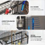 3-Tier Yard Tool Storage Rack, Garden Tool Organizer With Hooks For Long-Handled, Broom, Shovel, Blue