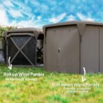 11 X 11ft Up Gazebo Screen Tent With Removable Roof Cover, Roll-up Wind Panels For Camping, Backyard, Brown