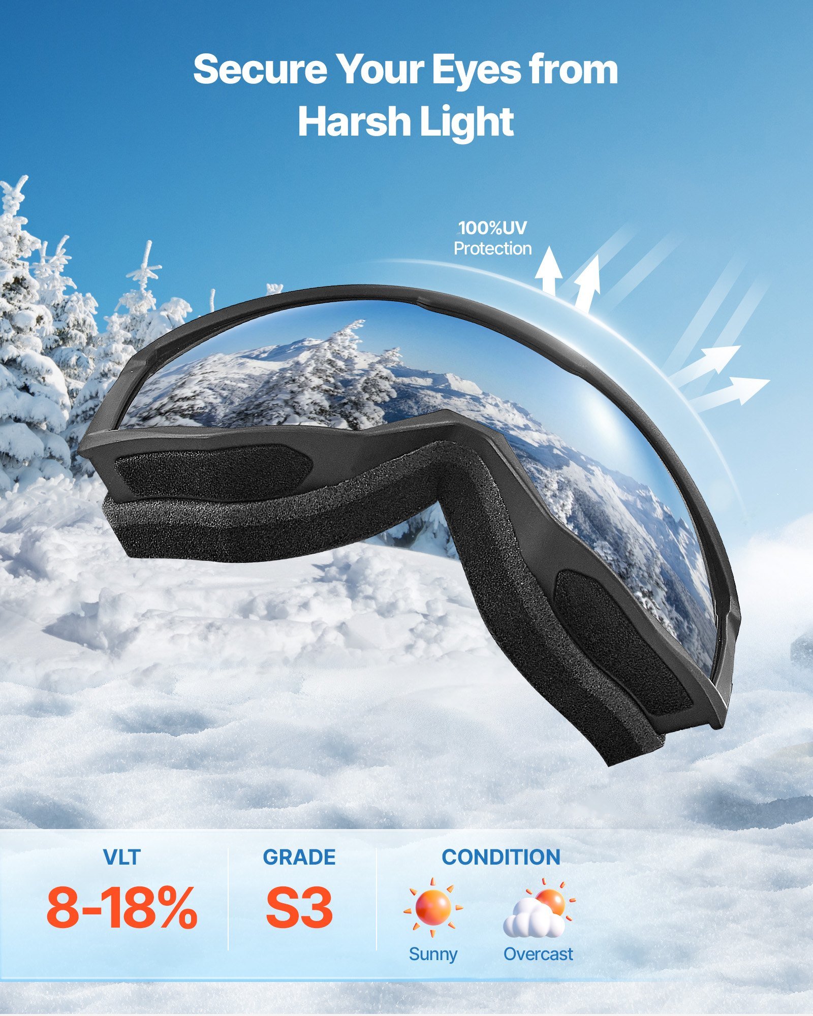 Ski Goggles, Cylindrical Lens With Orange Revo Coating, OTG Anti Fog Snow Goggles For Men Women Youth, TPU Frame & Ventilation Structure, Suitable For Skiing, Skating, Snowboarding, Cycling - Image 5