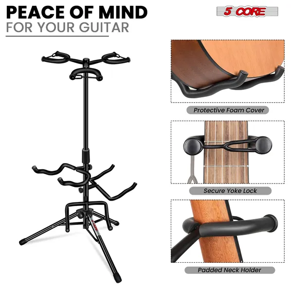 5 Core Guitar Stand Adjustable Triple Guitars Stands Floor W Neck Holder For Acoustic Electric Bass - GSH 3N1 - Image 5