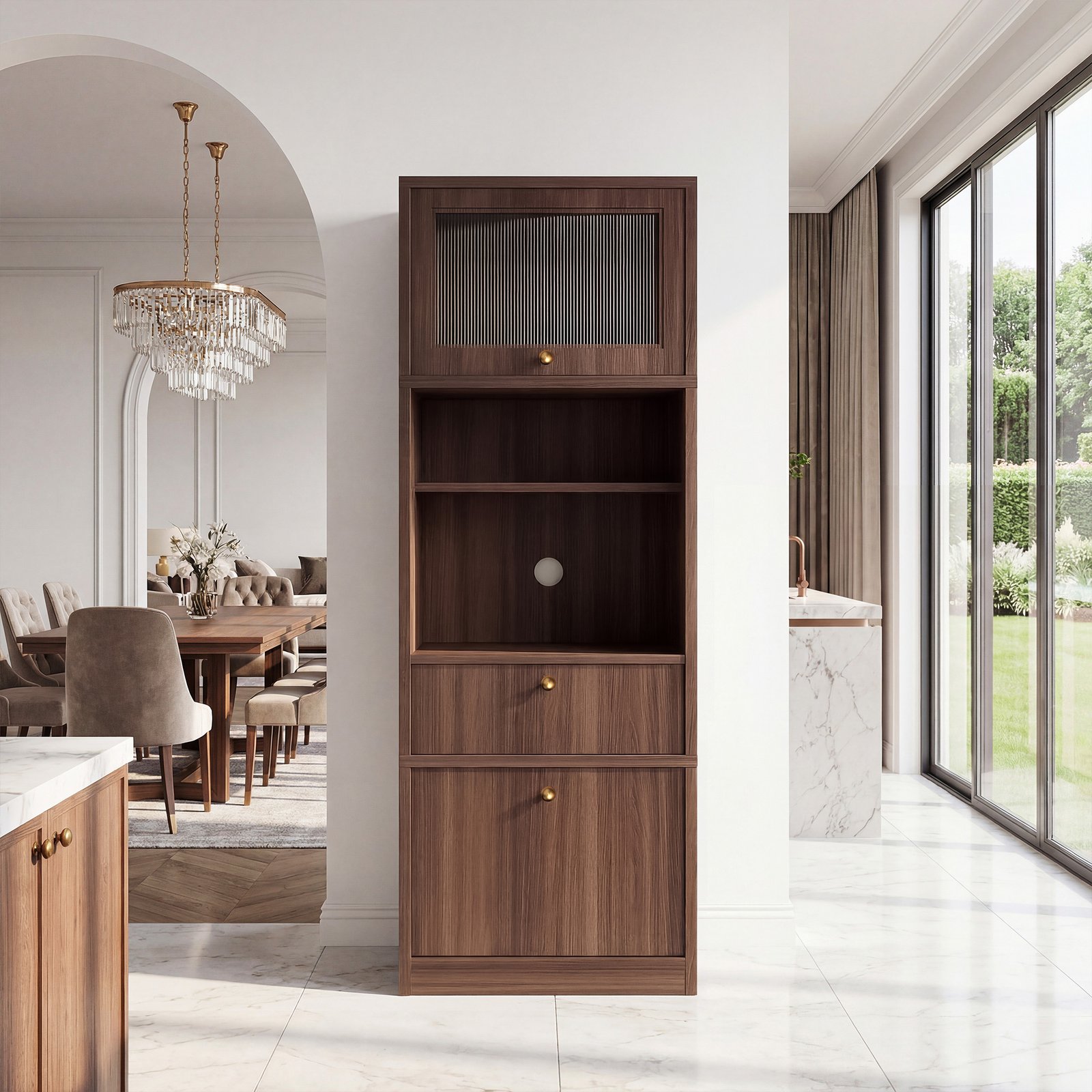 Tall Pantry Cabinet 71 Inch Freestanding Storage Cabinet With Doors And Shelves, Adjustable Shelves, Drawer & Anti-Tip Kit, E1-Grade Wood, Walnut For Kitchen Pantry, Bathroom Storage Cabinet - Image 6