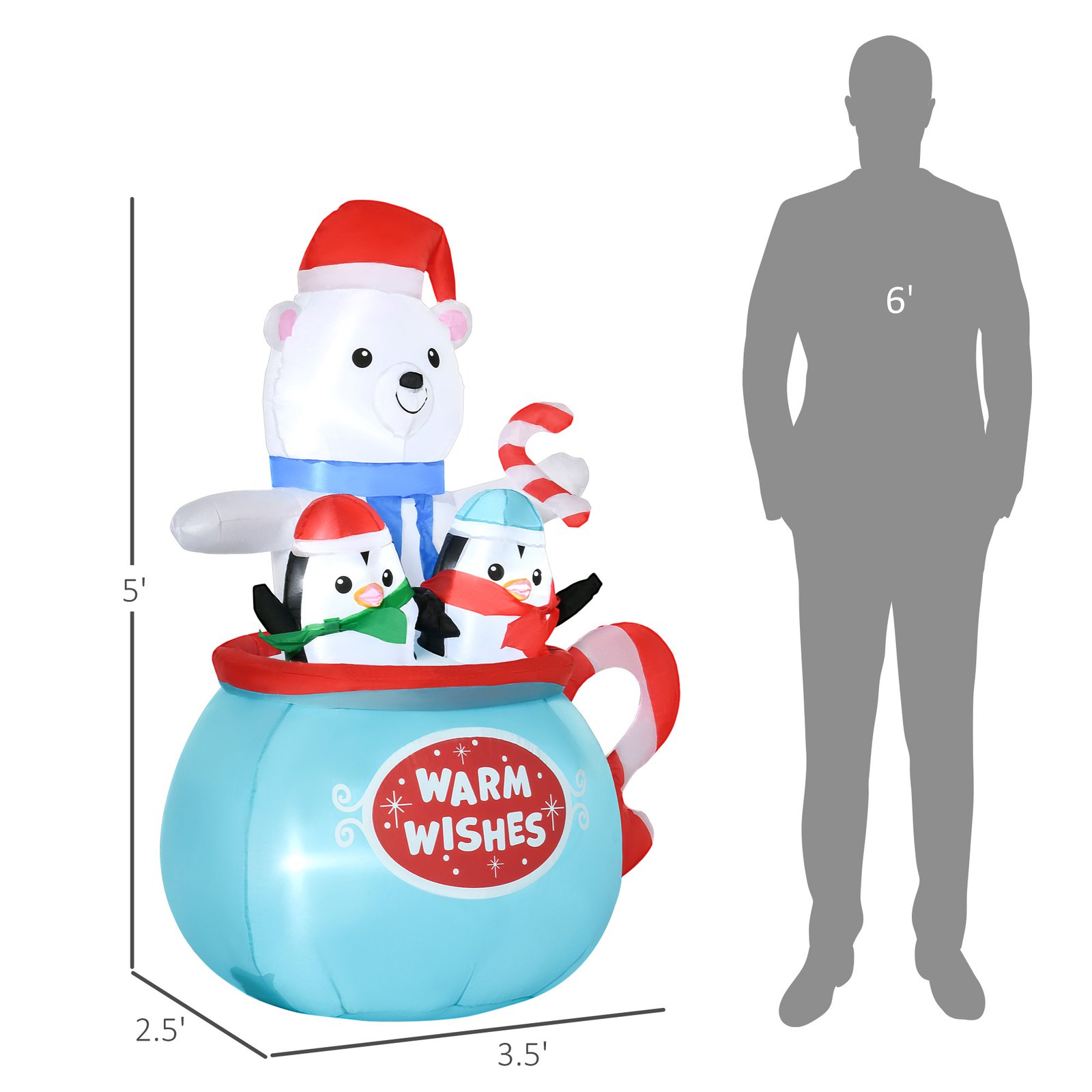 5ft Christmas Inflatables Outdoor Decorations Blessed Polar Bear And Penguins In The Cup, Blow-Up LED Yard Christmas Decor For Garden, Lawn, Party, Holiday - Image 2