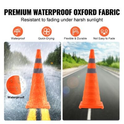 VEVOR Safety Cones, 4 Pack 28 Inch Collapsible Traffic Cones, Construction Cones With Reflective Collars, Wide Base And A Storage Bag, For Traffic Control, Driving Training, Parking Lots