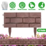 12PCS Stone Fence Edging Panels, Imitation-Stone PP Garden Border With Rotatable Connectors, Easy Snap Assembly Adjustable Angle For Garden Yard Lawn Flower Bed Landscape, Red
