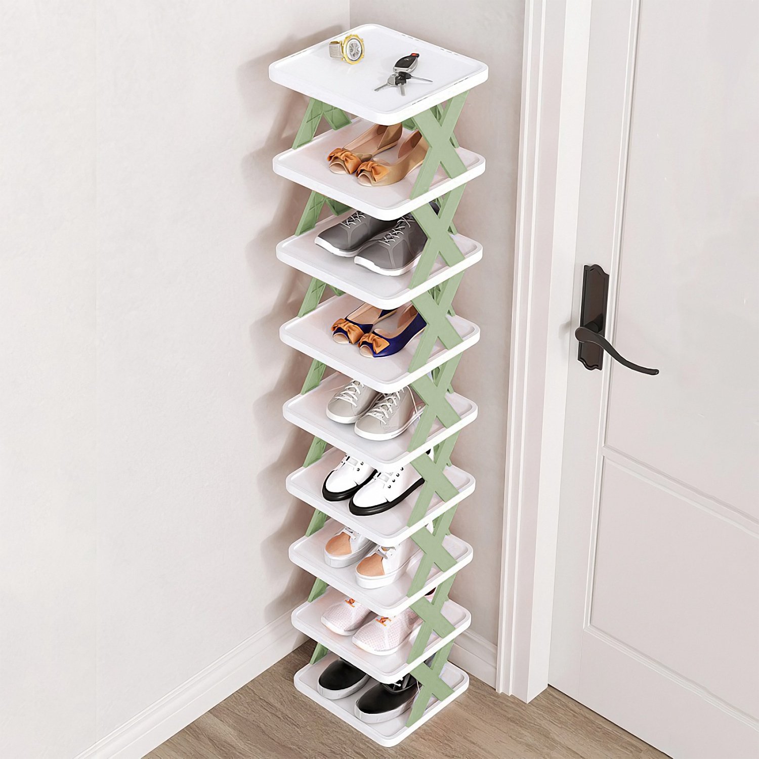 1Pc 9Tier Narrow Entryway Shoe Rack For Entrydoor Plastic Vertical Shoe Organizer Space Saving Free Standing Shoes Storage Shelf Closet Hallway - Image 2