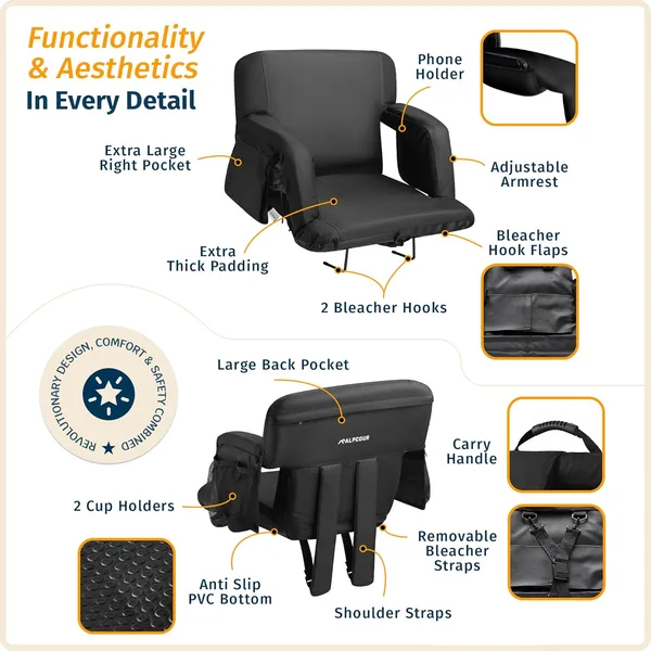 Alpcour Premium Reclining Stadium Seat For Bleachers With Back Support - Image 3