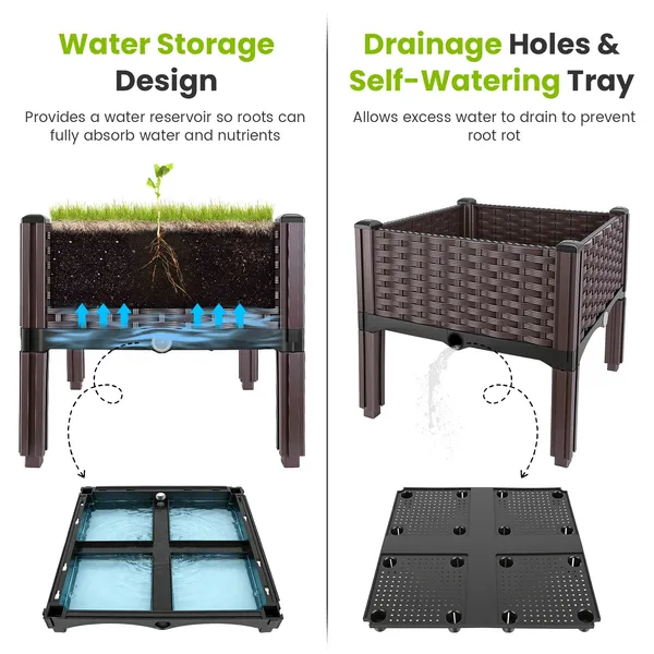 Outdoor Raised Garden Bed With Legs Elevated Planter Box With Self-watering System For Garden Patio Balcony Vegetables Flowers Herbs PP Plastic Box Easy Assembly-S, M, L Available - Image 4