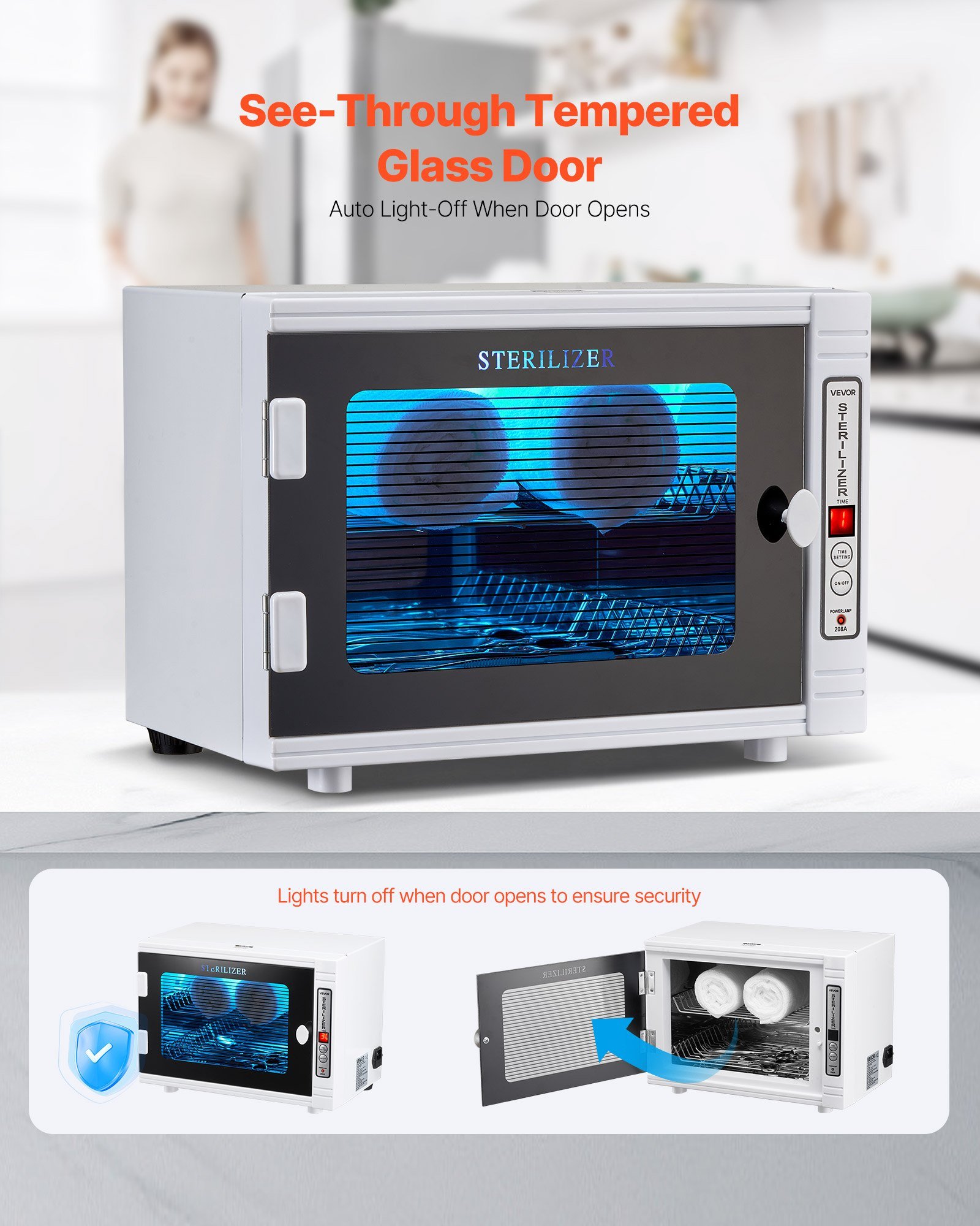 Nail Tool Cleaning Machine, 12L Large Capacity, Tool Cabinet Cleaner Box With Timer Setting, Tempered Glass Door, 185nm Wavelength, For Labs, Home, Nail Salons, Hair Studios, Beauty Salons - Image 5