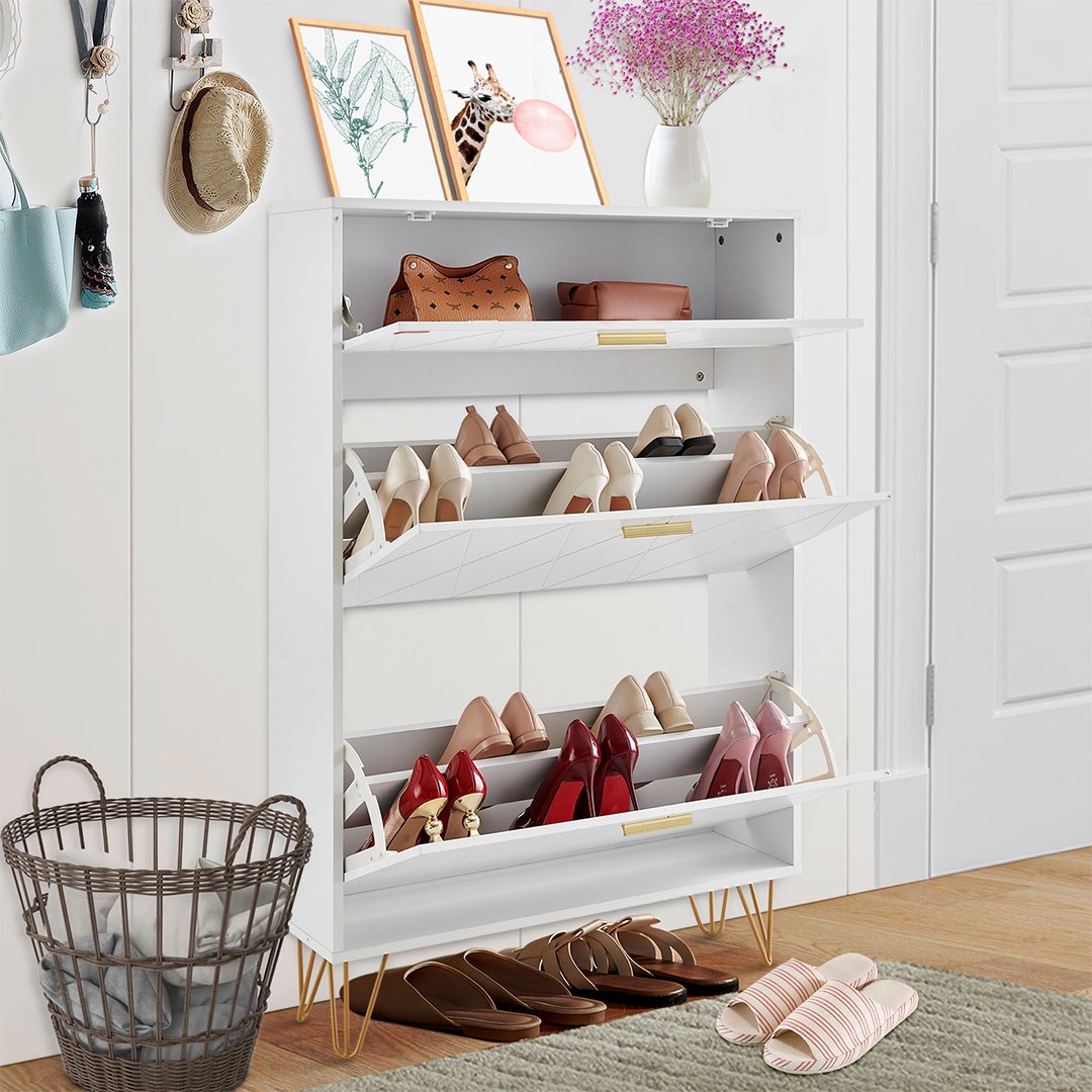 VEVOR Shoe Cabinet With 3 Flip Drawers, Shoe Storage Cabinet For Entryway, Free Standing Shoe Storage Organizer For Heels, Boots, Slippers In Hallway, Living Room - Image 2