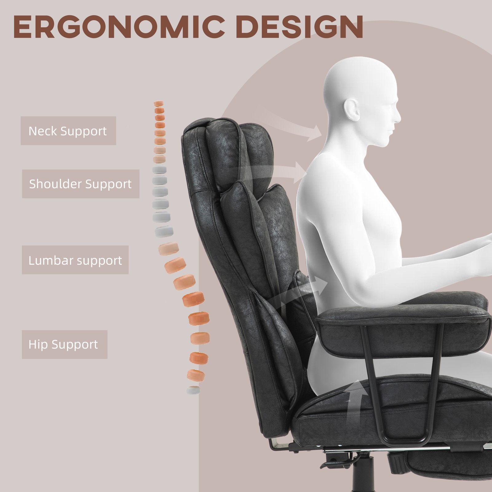 396lbs. Big And Tall Office Chair, Executive Office Chair With Footrest, Lumbar Support, And Reclining Function, Black - Image 4