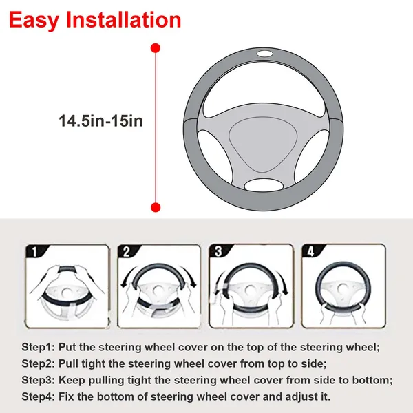 Steering Wheel Cover 14.5in-15in Diameter Universal Fiber Leather Car Steering Wheel Protector - Image 5
