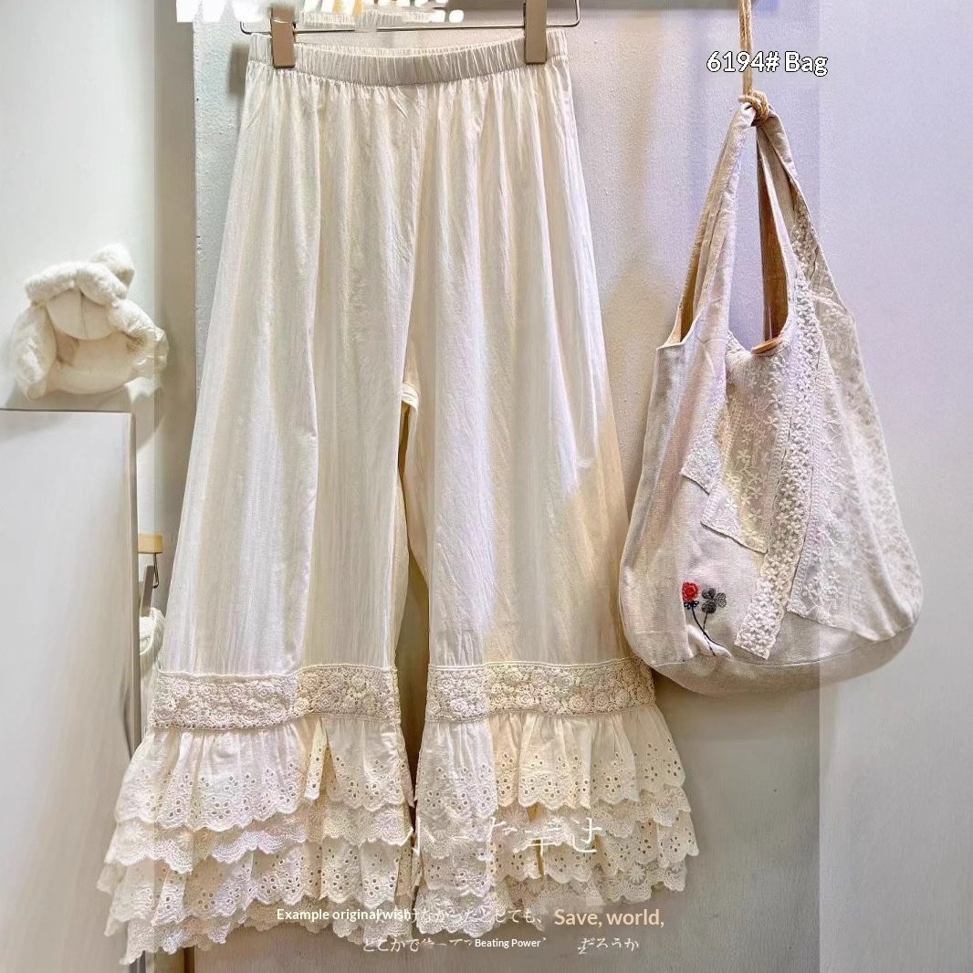 Fairystyle Fourlayer Lace Layered Design Highwaisted Loosefit Casual Pajama Pants - Image 3