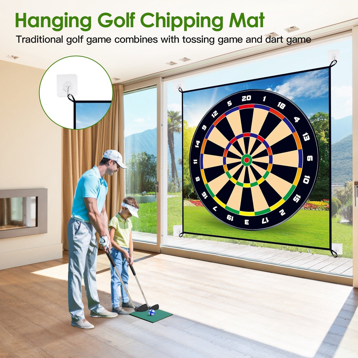 Golf Chipping Dart Game Mat Set With 20 Sticky Balls Ground Stakes Hanging Hooks Carrying Bag Indoor Outdoor Golf Hitting Training Game Mat For Kids Beginners - Image 6