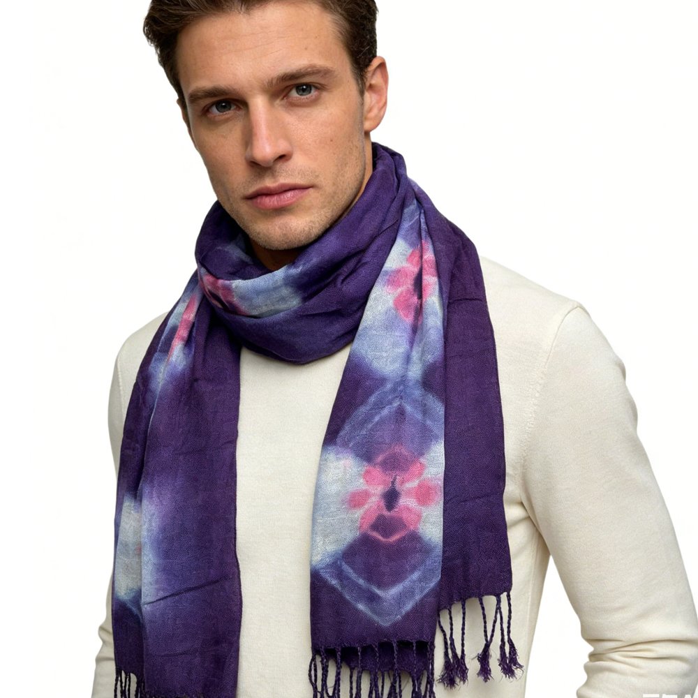 2pcs Lilac Purple Floral Tassel Trim Scarf,offers Graceful Movement Flowy Boho Scarf,vacation,daily Life,evening Party,Office Appropriate Subtlety For Women Men