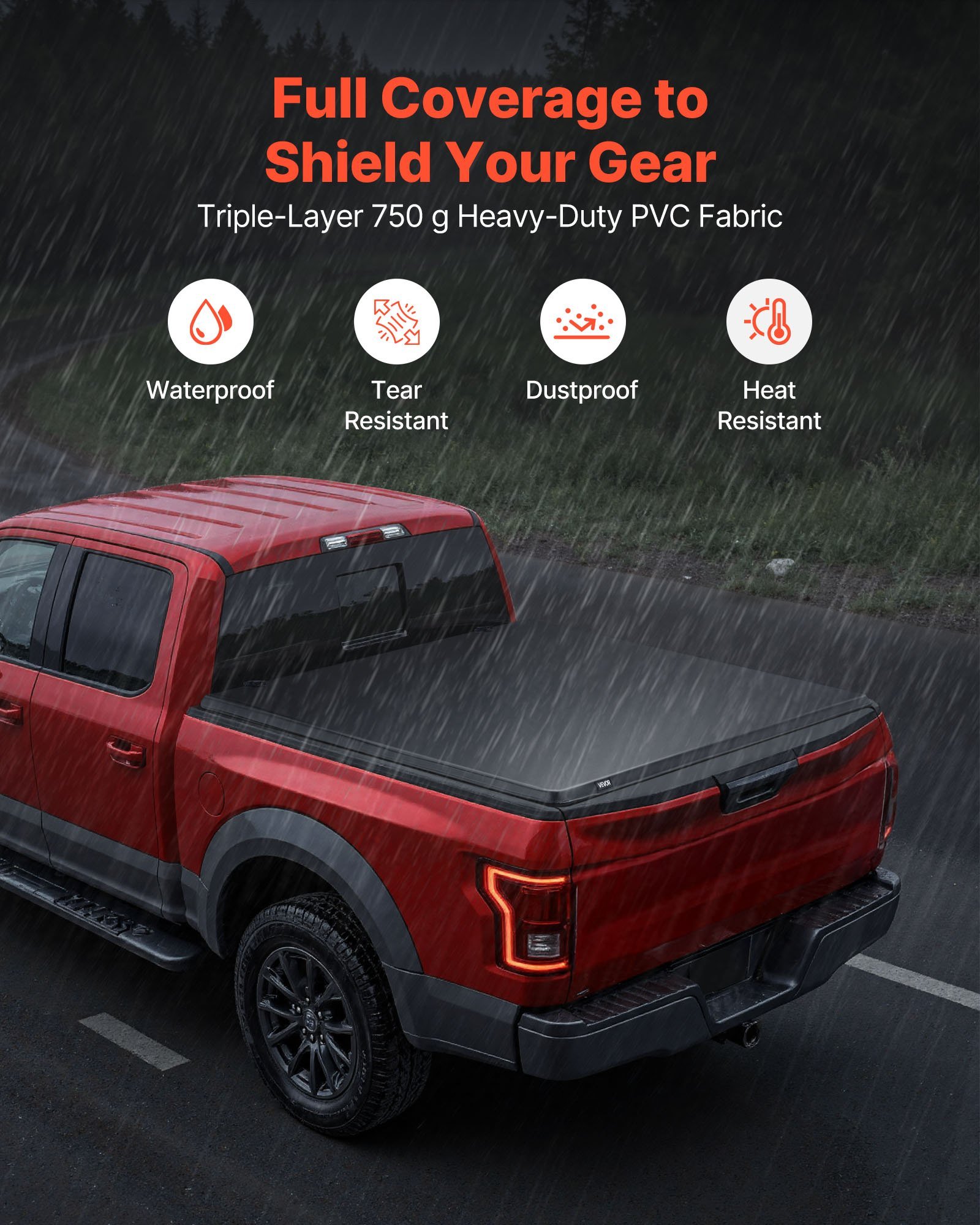 Soft Roll-Up Truck Bed Tonneau Cover, Compatible With 2017-2025 Ford F-250/350/450 Super Duty, Fits 6.8 Ft (6 Ft 10 In/82 In) Bed, Triple-Layer PVC Tonneau Cover With Three Aluminum Alloy Bars - Image 4