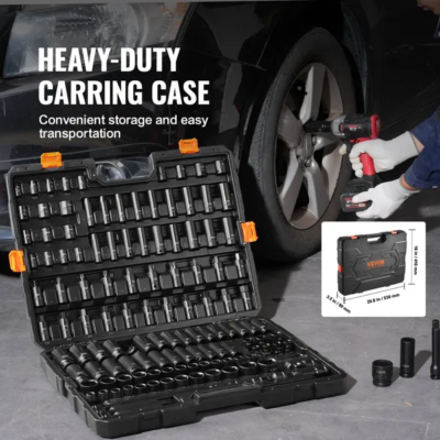 VEVOR Impact Sockets Set 130PCS 6-Point Drive Bit Ratchet Tool Kit