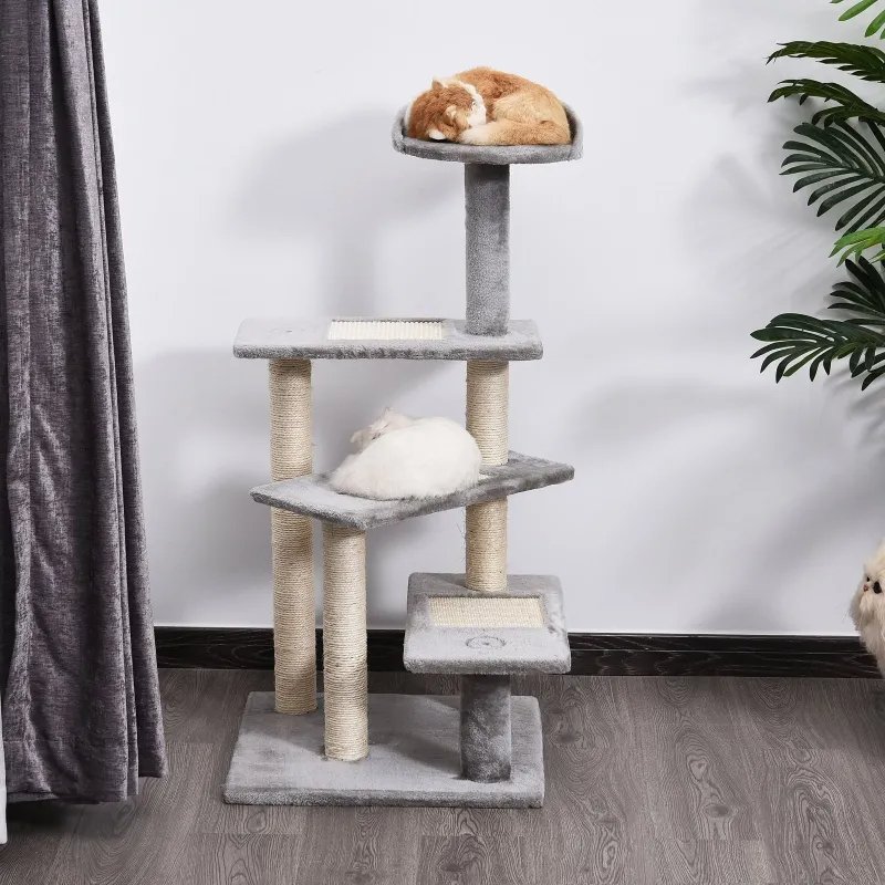 5-Level Revolving Stair Cat Tree Scratcher Climbing Activity Tower With Play Center And Resting Perch - Gray - Image 3