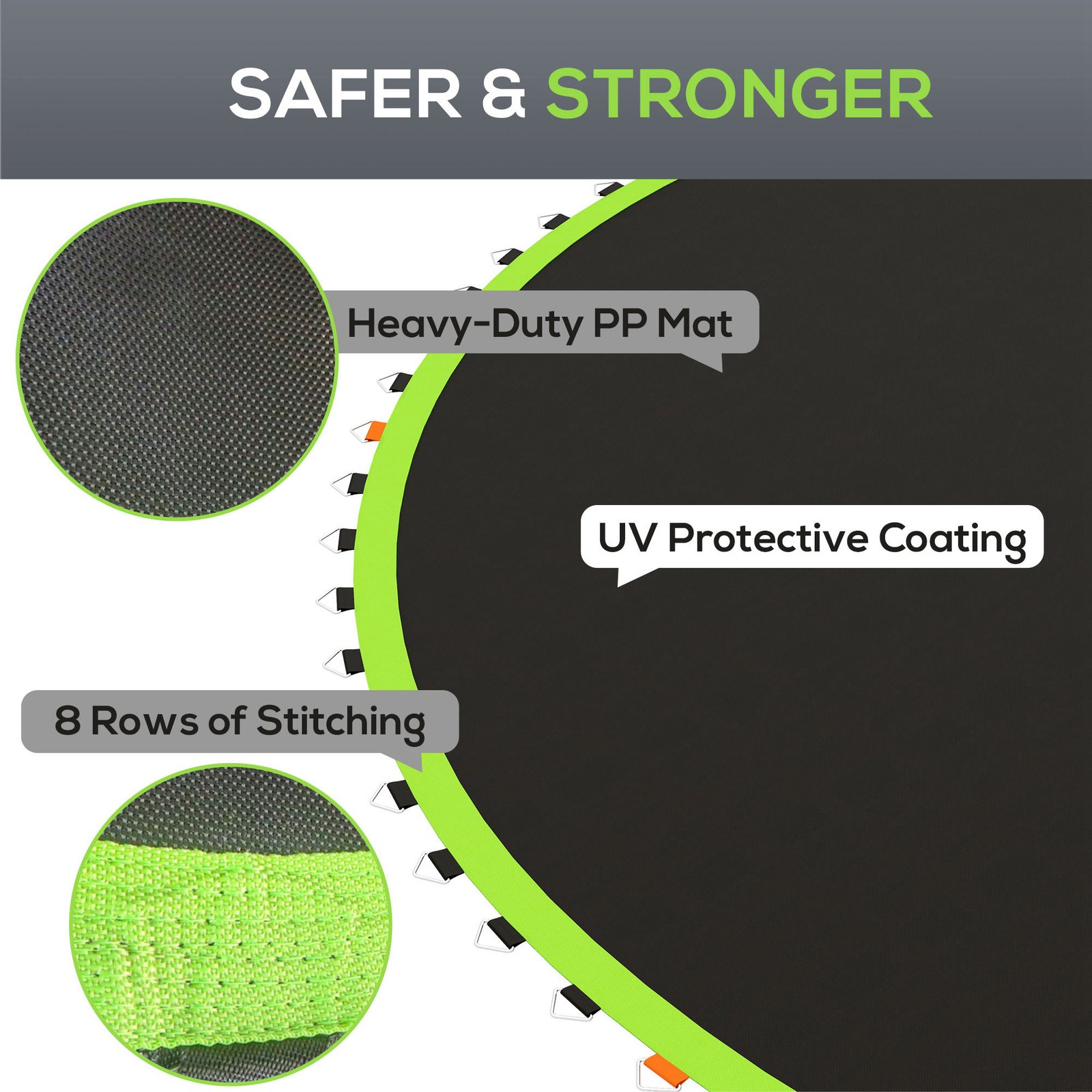 Trampoline Replacement Mat, Fits 12' Trampoline W/ 72 V-Hooks & 5.5" Springs (Spring & Frame Not Included), Green - Image 4