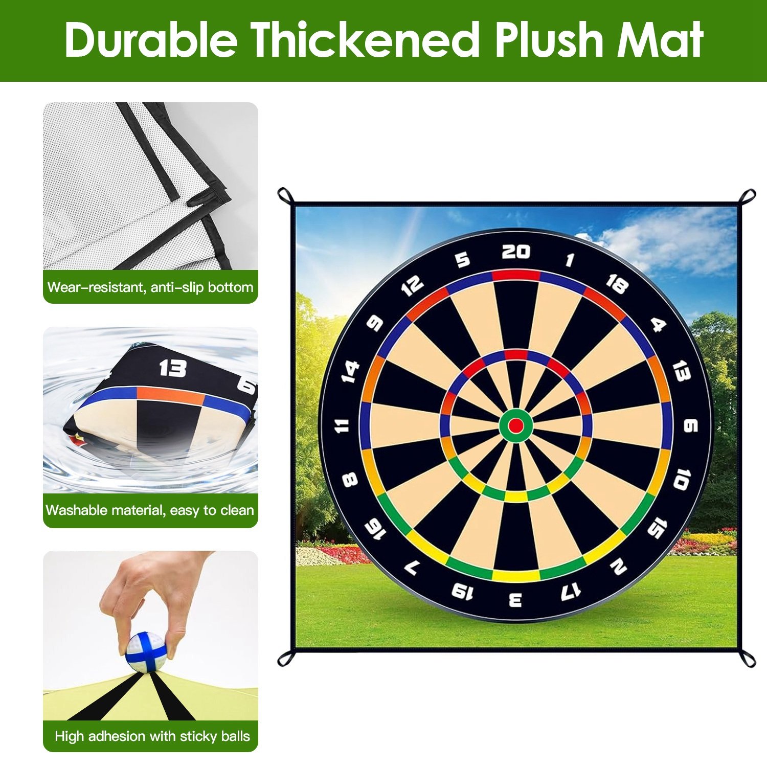 Golf Chipping Dart Game Mat Set With 20 Sticky Balls Ground Stakes Hanging Hooks Carrying Bag Indoor Outdoor Golf Hitting Training Game Mat For Kids Beginners - Image 3