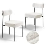 Set Of 2 Boucle Dining Chairs Modern Kitchen Chair Curved Backrest Metal Legs