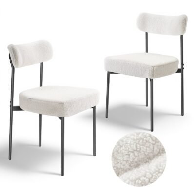 Set Of 2 Boucle Dining Chairs Modern Kitchen Chair Curved Backrest Metal Legs