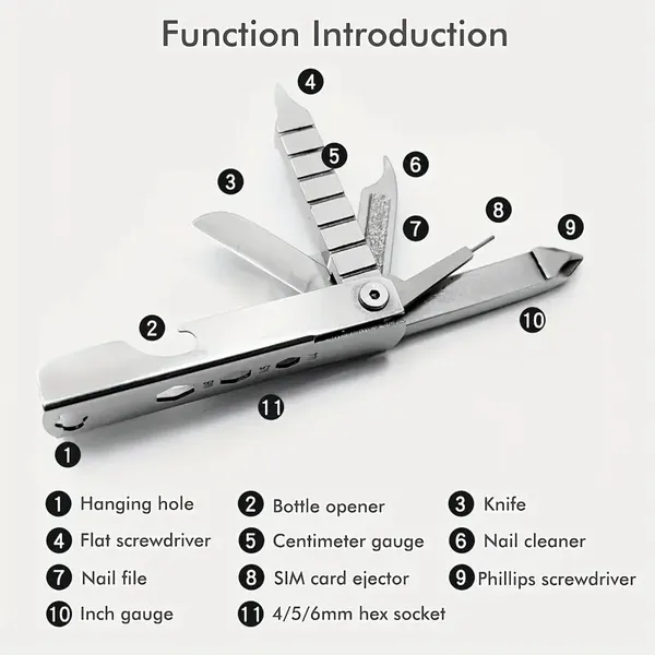 11-in-1 Stainless Steel Multi-Tool With Phone Stand, Folding Knife, Bottle Opener, Screwdriver, Hiking Clip & More - Compact & Portable For Outdoor Adventures, Camping, Hiking & Everyday Use, Everyday - Image 4