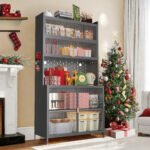 73'' Tall Kitchen Pantry Cabinet , 6 Level Flip Door With Pegboard Spacious, Adjustable & Stylish Metal Pantry Storage Cabinet, Anti-Tip Design Hutch For Kitchen, Dining Room, Living Room Grey