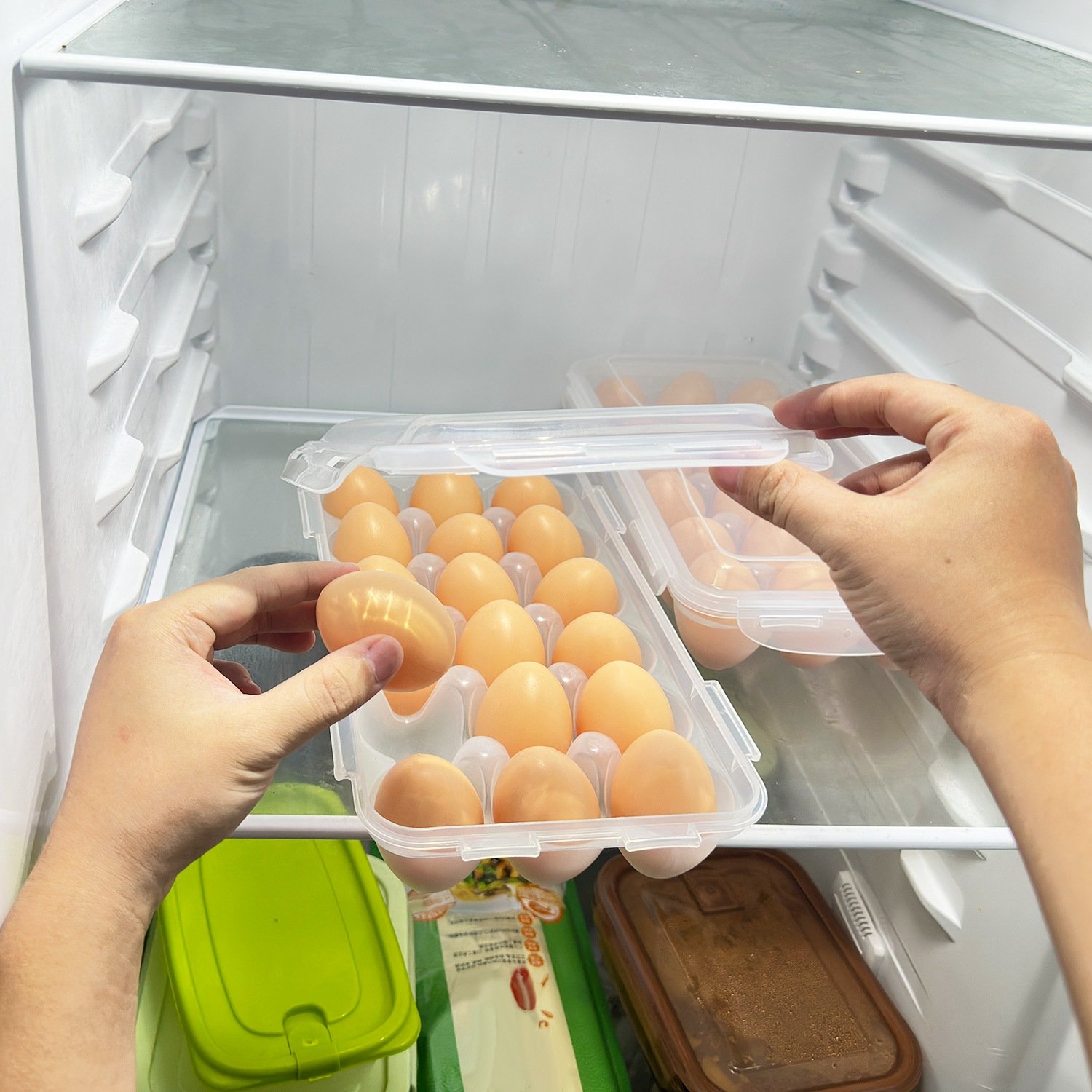 2Pcs Plastic Egg Holder Stackable Egg Storage Box Egg Rack For Refrigerator 18 Cavity Per Container Dishwasher Safe - Image 9