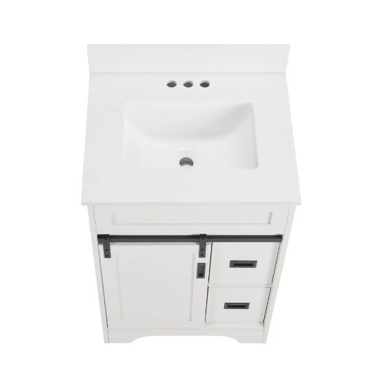 24 Bathroom Vanity With Single Sink Combo, Farmhouse Undermount Bathroom Sink Cabinet With Sliding Barn Doors And 2 Drawers, Freestanding Bathroom Vanities,White - Image 9
