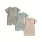 3-Pack Baby Boys One-Piece Romper Set, Long Sleeve Ribbed Button Jumpsuit