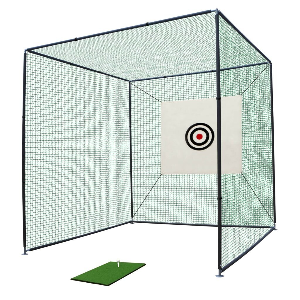 10X10X10FT Golf Practice Net Cage With Metal Frame Hitting Net Kit Indoor Outdoor —