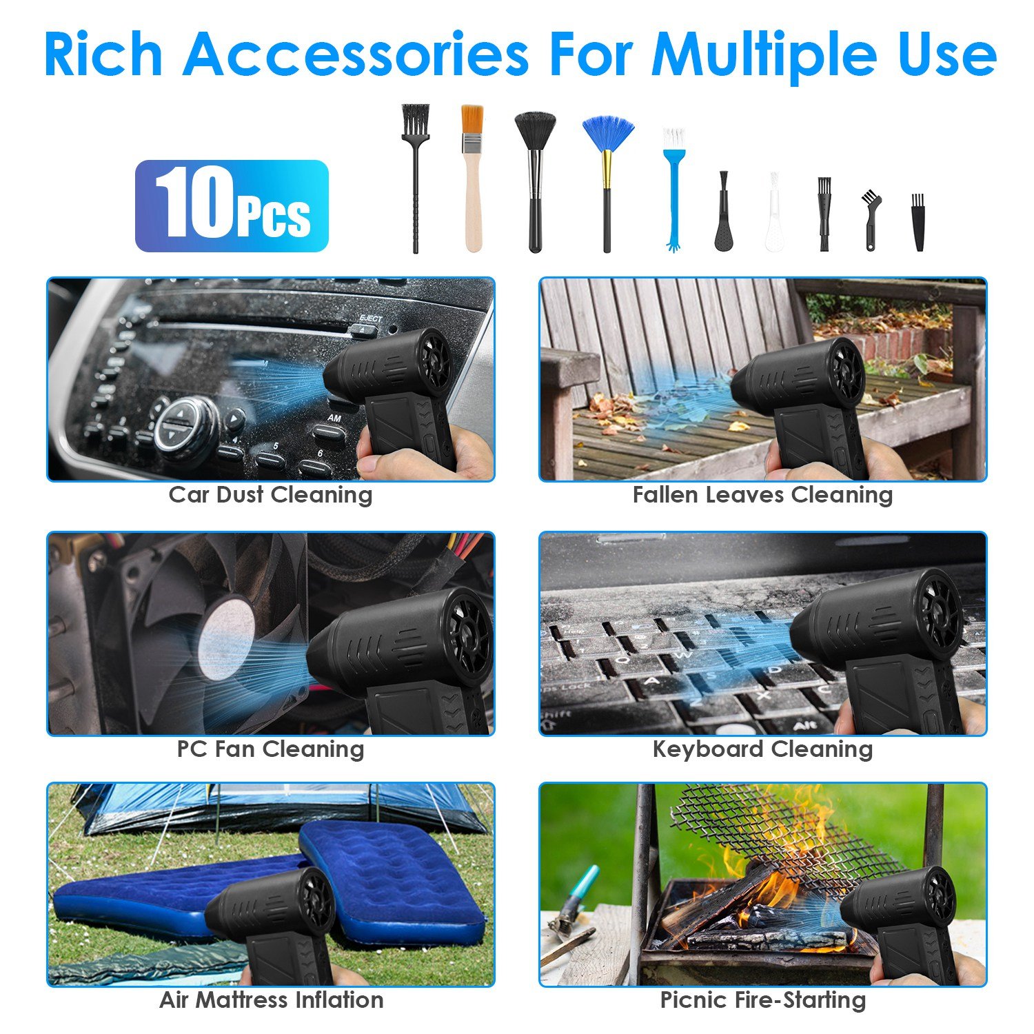 1Pc Compressed Air Duster With LED Light Up To 150000RPM Speed For PC Keyboard Cleaning High Speed Rechargeable Cordless Air Blower With 4 Speeds For Home Car Outdoor - Image 3