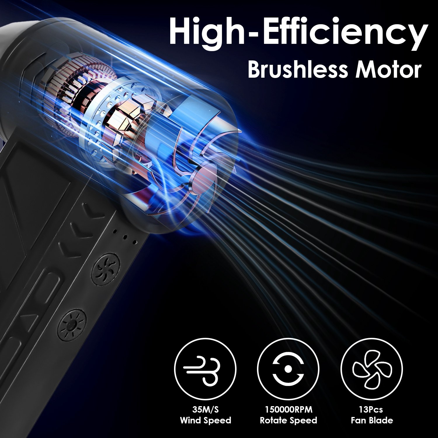 1Pc Compressed Air Duster With LED Light Up To 150000RPM Speed For PC Keyboard Cleaning High Speed Rechargeable Cordless Air Blower With 4 Speeds For Home Car Outdoor - Image 6