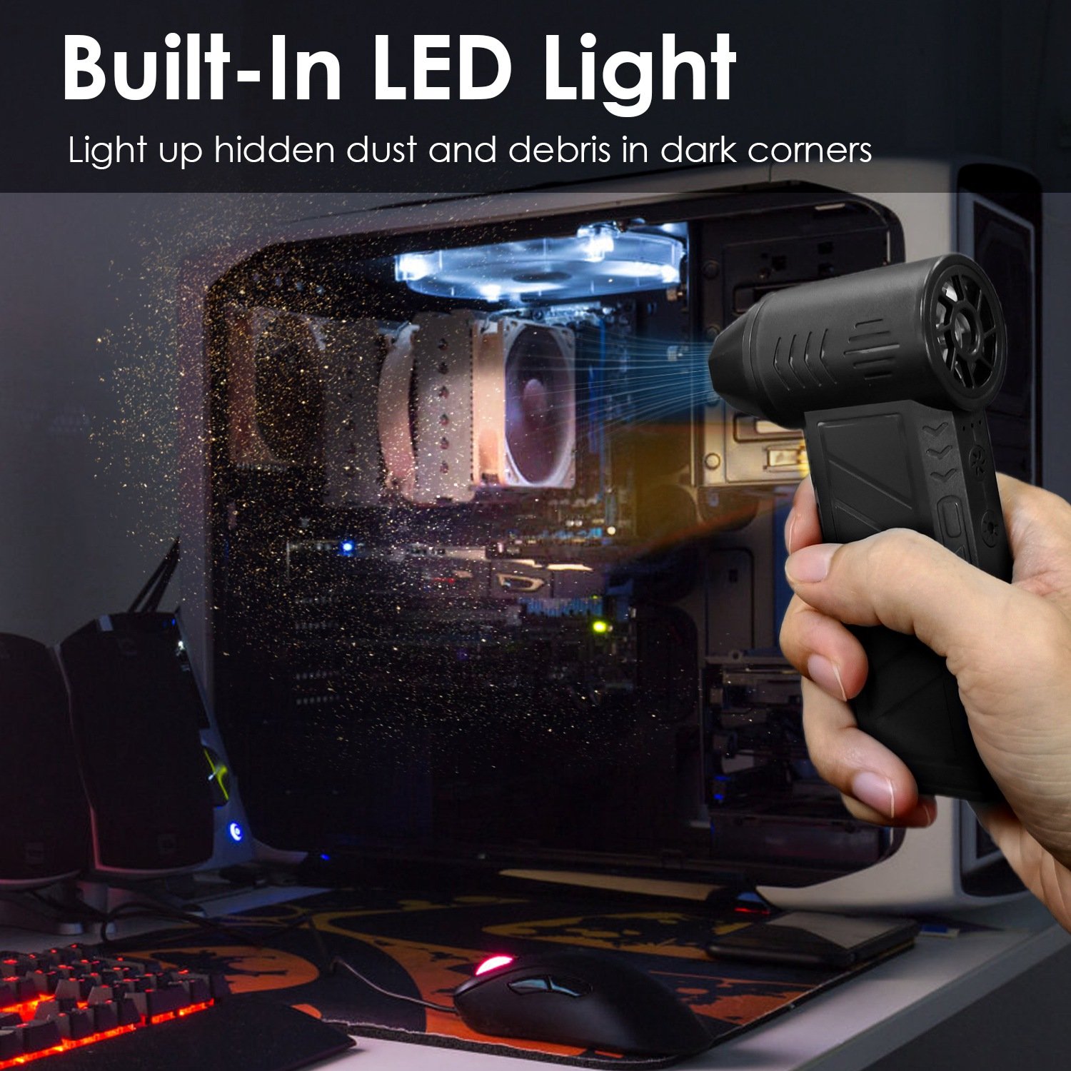 1Pc Compressed Air Duster With LED Light Up To 150000RPM Speed For PC Keyboard Cleaning High Speed Rechargeable Cordless Air Blower With 4 Speeds For Home Car Outdoor - Image 7