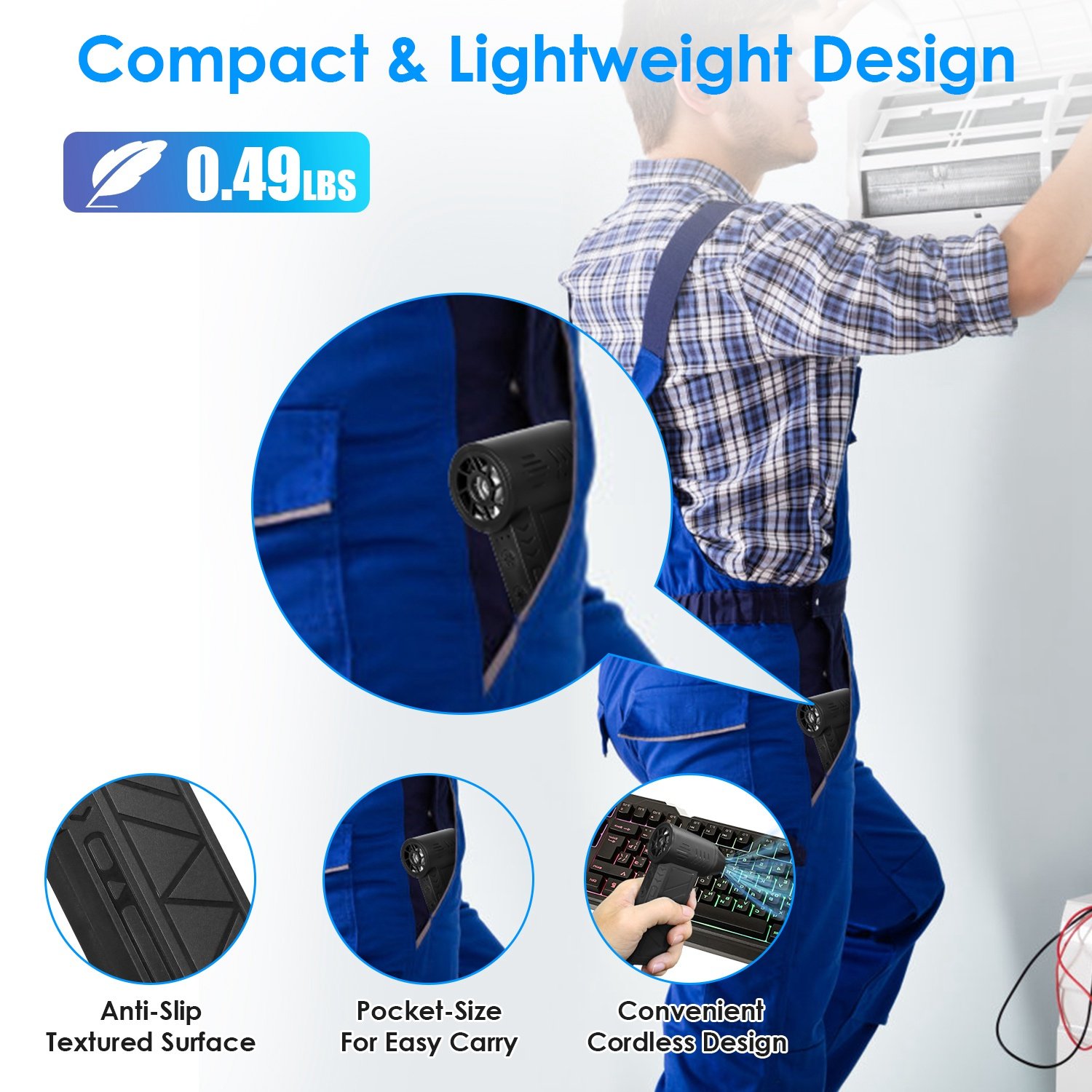 1Pc Compressed Air Duster With LED Light Up To 150000RPM Speed For PC Keyboard Cleaning High Speed Rechargeable Cordless Air Blower With 4 Speeds For Home Car Outdoor - Image 9