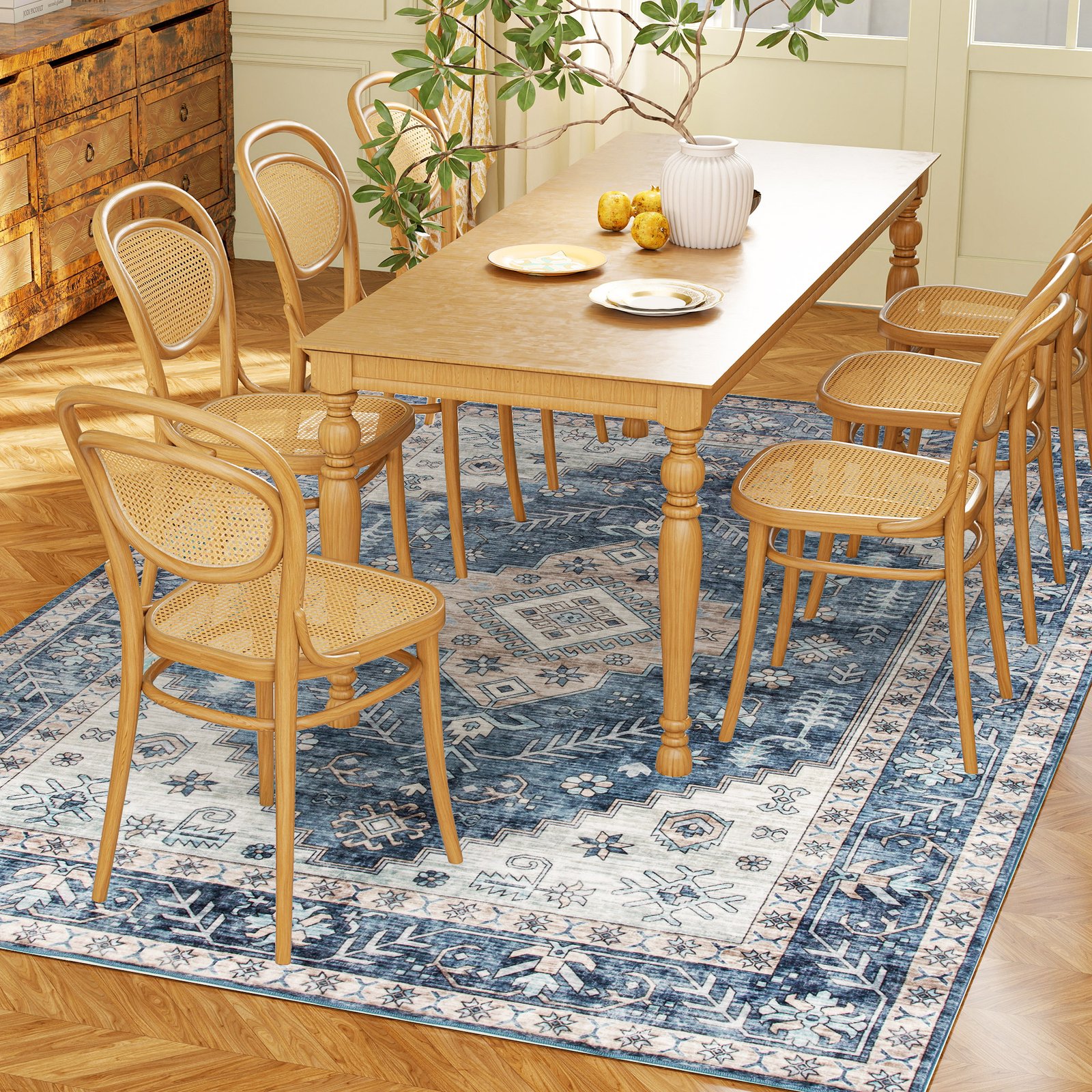 4x6 Area Rug, Vintage Washable Rug, Non-Slip Floor Carpet For Living Room, Bedroom, Dining Room, Blue - Image 5