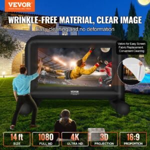 VEVOR Inflatable Movie Screen, 14 FT 168inch Inflatable Projector Screen For Outside With Blower And Carrying Bag, Front Rear Projection, Oxford Fabric Blow Up Screen For Outdoor Parties Backyard Mov