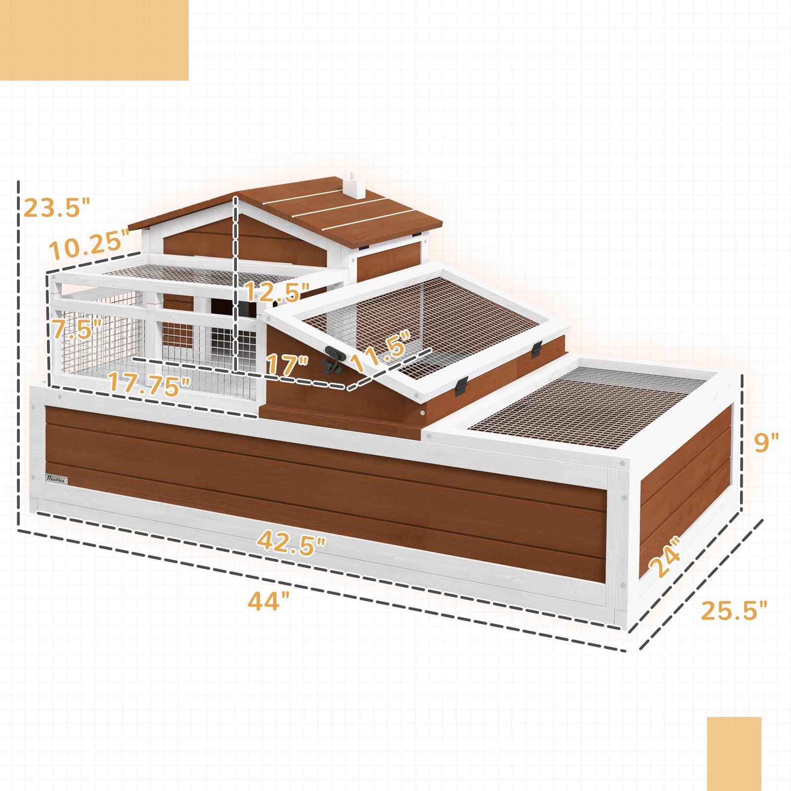 3-Room Tortoise Habitat House W/ Balcony & 2 Stories, 44" X 25.5" X 25", Coffee - Image 2