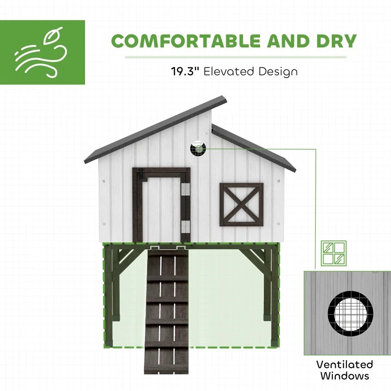 PawHut Chicken Coop Hen House With Nesting Box, Elevated Rabbit Hutch With Ramp, Asphalt Openable Roof And Elevated Legs - Image 3