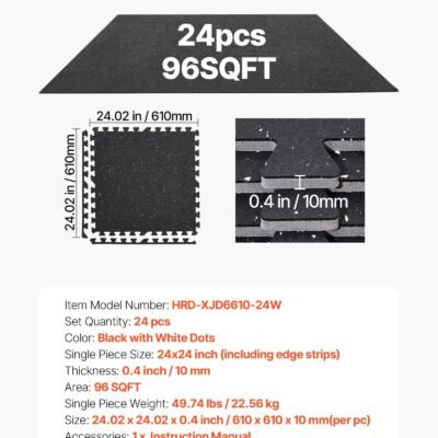 Puzzle Exercise Mat, 24 PCS Fitness Equipment Mats, 24 X 24 X 0.4 In, High-Density EVA Foam Mats Set, Interlocking Rubber Soft Tiles, Protective Floor Padding With White Dots For Home Gym Office