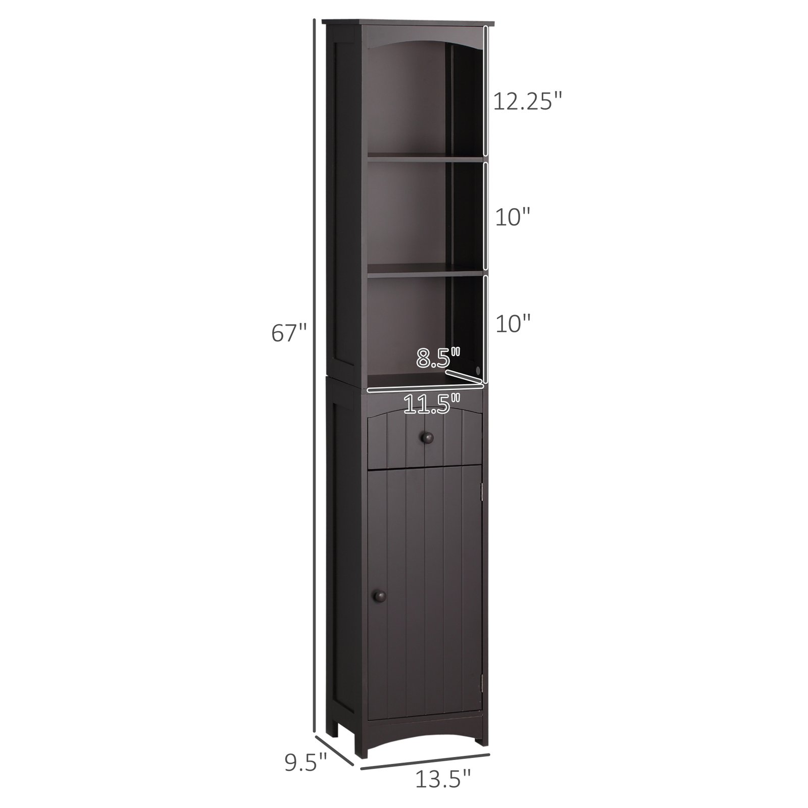 Bathroom Storage Cabinet, Free Standing Bathroom Storage Unit, Tall Linen Tower With 3-Tier Shelves And Drawer, Brown - Image 2