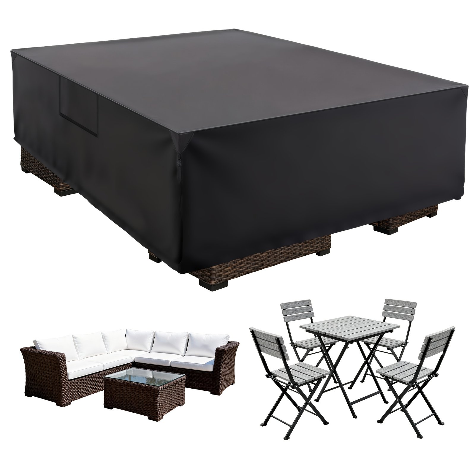 Heavy-duty Rectangular Courtyard Furniture Covers - 600D Waterproof Outdoor Dining Table And Chair Covers